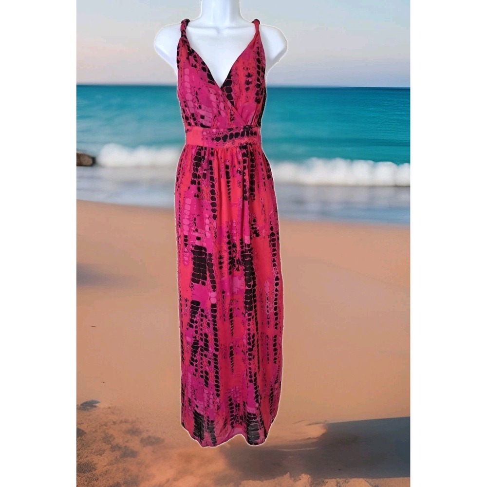 Ellen Weaver Maxi Dress M Pink‎ Abstract Twisted Straps Vacation Resort Wear NWT